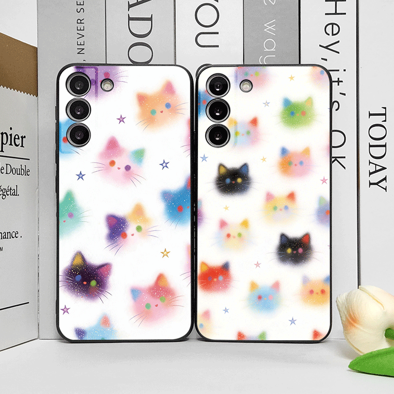 面白い落書きカラフルな猫の頭プリント入りスマホケース Hua - Phone Cases Funny のレビューと価格