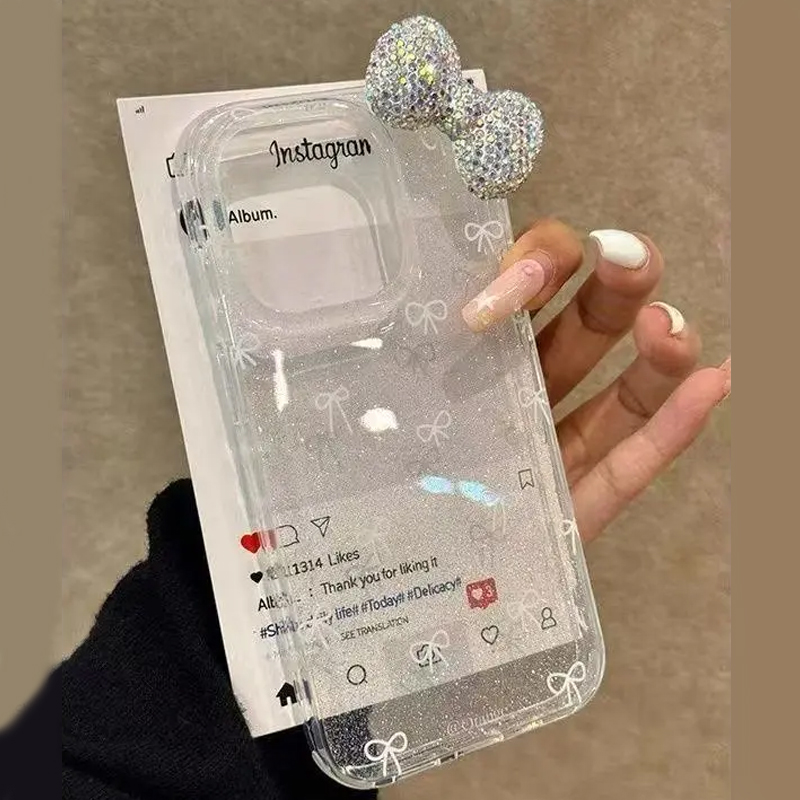 ラグジュアリーなキラキラパウダー3Dフルダイヤモンドボウフォ - Phone Cases Expensive のレビューと価格