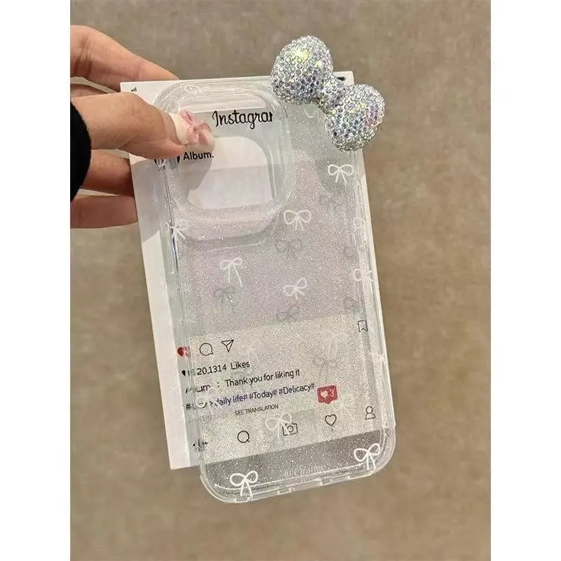 ラグジュアリーなキラキラパウダー3Dフルダイヤモンドボウフォ - Phone Cases Expensive のレビューと価格